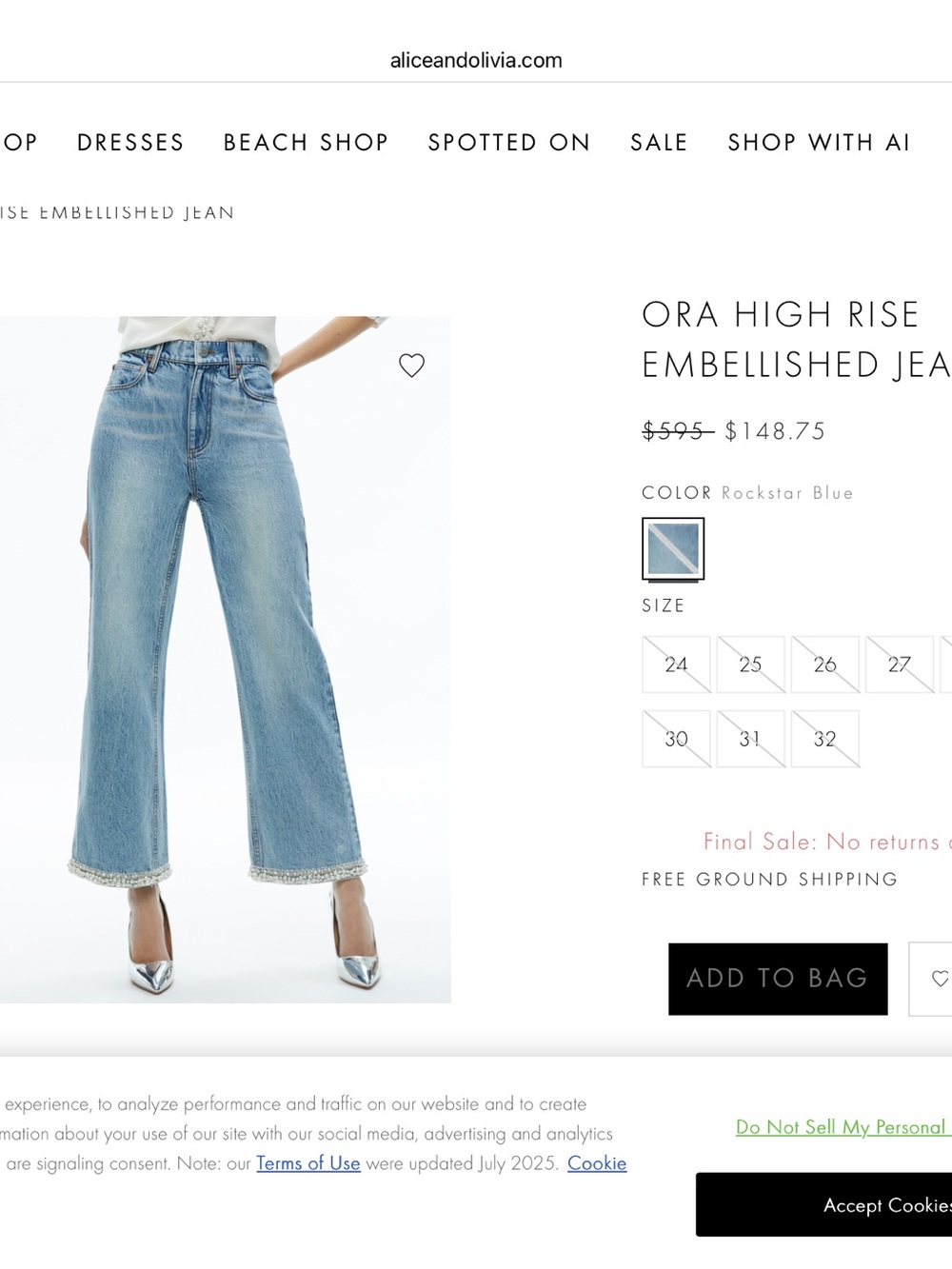 Alice + Olivia Ora embellished Wide-Leg Jeans with Beaded Hem $595 sold out